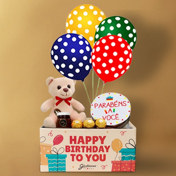 Cesta de Aniversário com Balões