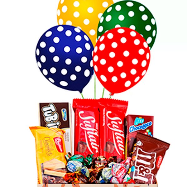 Cesta Doces e Chocolates com Balão