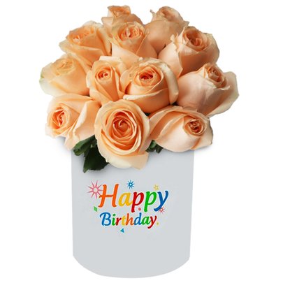 Rosas Champanhe e Caixa Happy Birthday