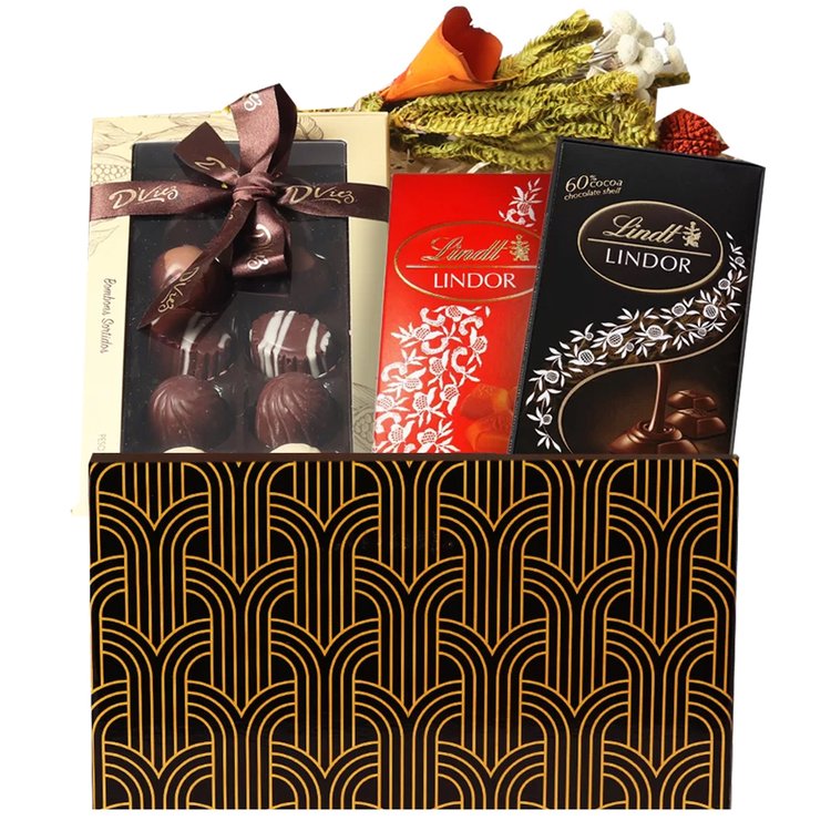Box de Flores Secas com Chocolates em Barra e Bombom | Giuliana Flores
