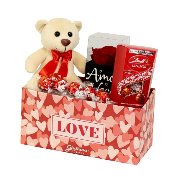 Rosa Encantada Vermelha e Urso no Box Love