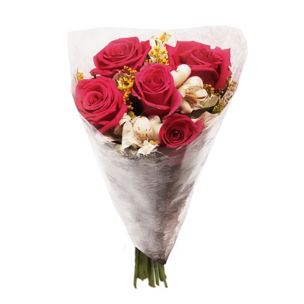 Buquê Encanto com 5 Rosas Pink