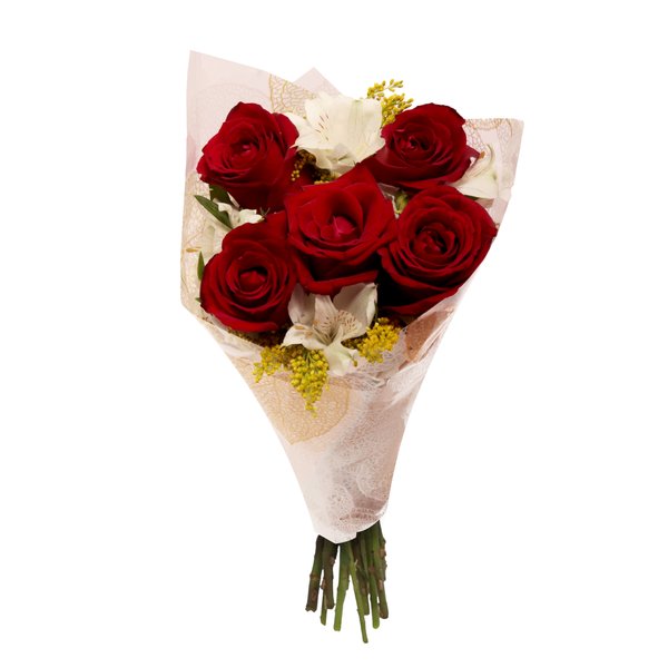 Buquê Encanto com 5 Rosas Vermelhas