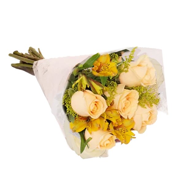 Buquê Encanto com 5 Rosas Champagne