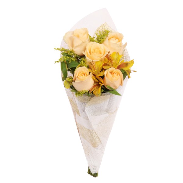 Buquê Encanto com 5 Rosas Champagne