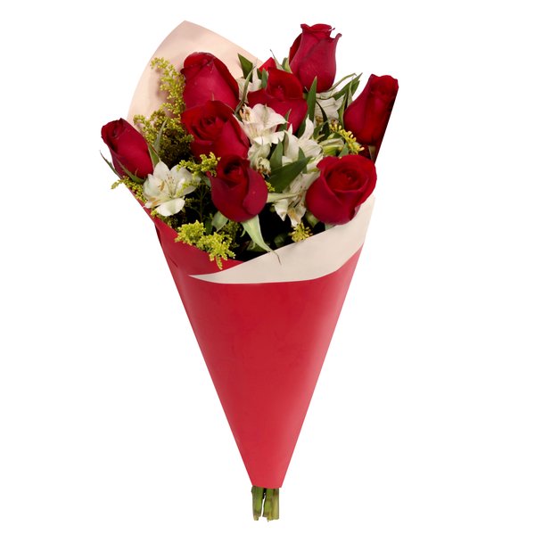 Buquê Maravilha com 8 Rosas Vermelhas