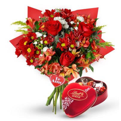 Buquê 04 Estações Vermelho e Coração Lindt 50g