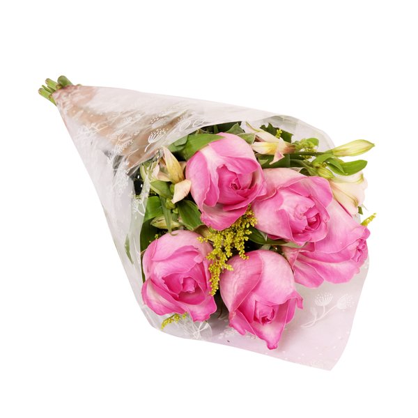 Buquê Encanto com 5 Rosas Cor de Rosa