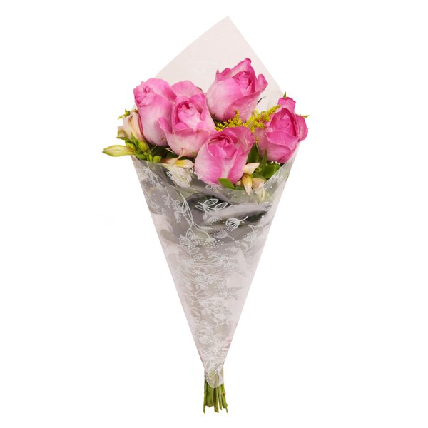 Buquê Encanto com 5 Rosas Cor de Rosa