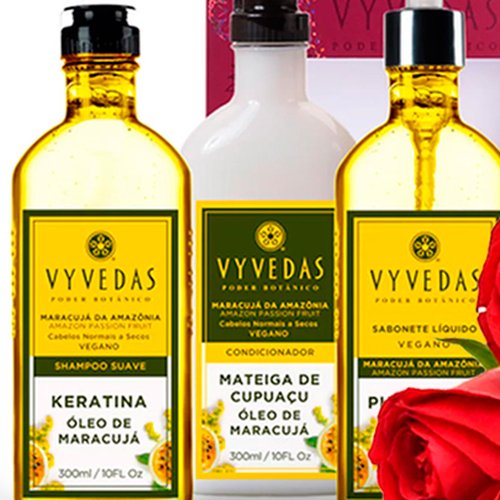 Kit Vyvedas de Maracujá e Buquê de 6 Rosas Vermelhas