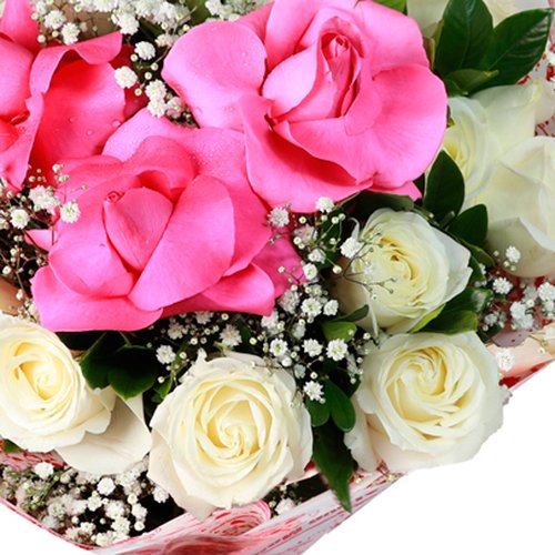 Buquê Love de Rosas Brancas e Pink