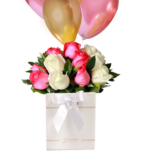 Mix Rosas e Balões no Box Ladrilho