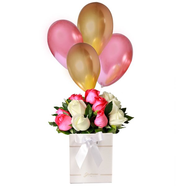 Mix Rosas e Balões no Box Ladrilho