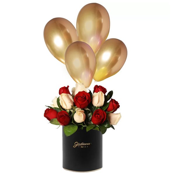 Mix Rosas e Balões no Box Personalizado
