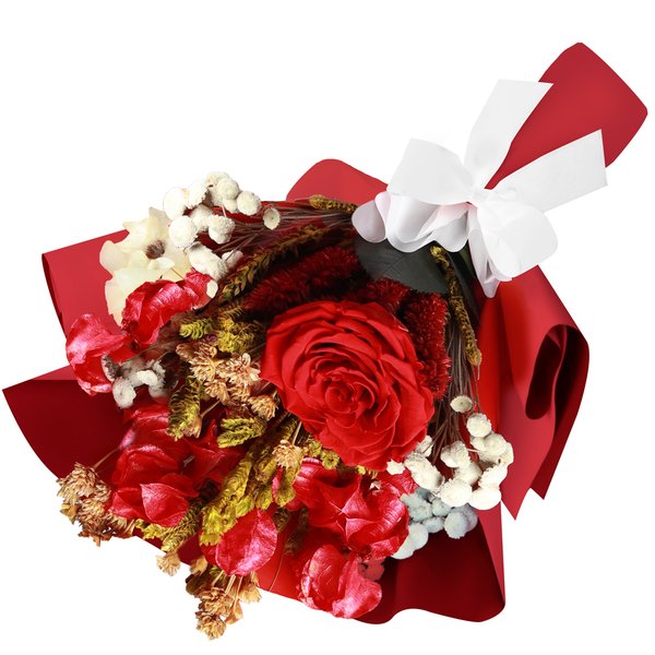 Buquê Rosa Encantada e Flor Seca Vermelho