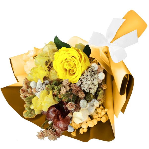 Buquê Rosa Encantada e Flor Seca Amarelo