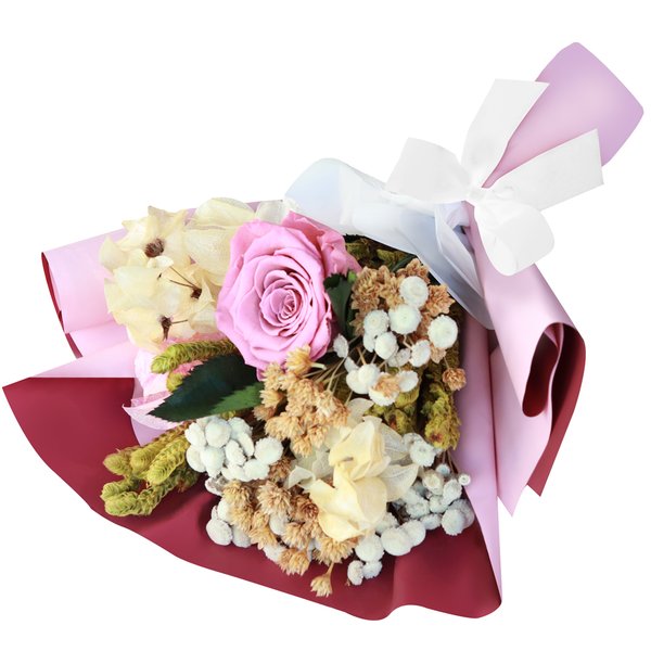 Buquê Rosa Encantada e Flor Seca Violeta