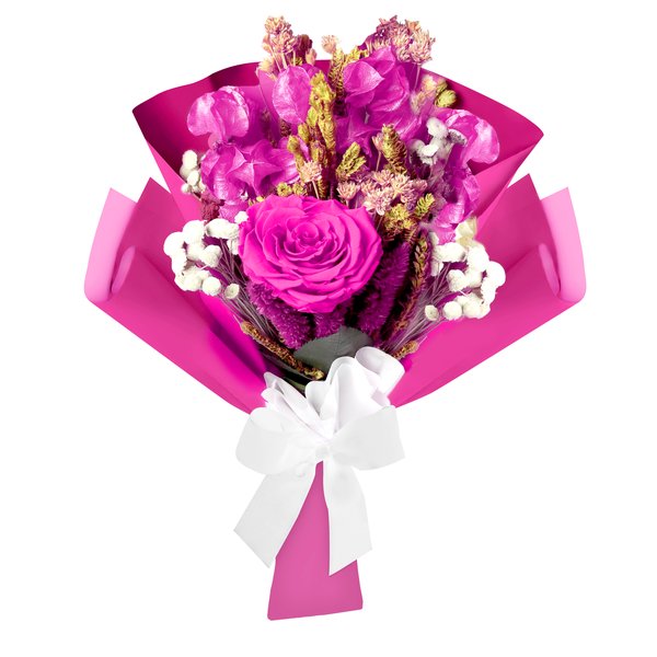 Buquê Rosa Encantada e Flor Seca Pink