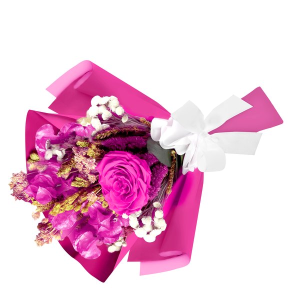 Buquê Rosa Encantada e Flor Seca Pink