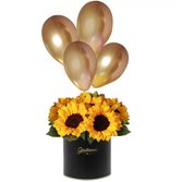 Girassóis e Balões no Box Floral Preto