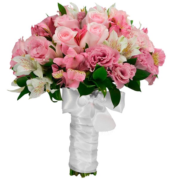 Buquê de Noiva com Rosas Cor de Rosa e Astromélias