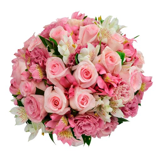 Buquê de Noiva com Rosas Cor de Rosa e Astromélias