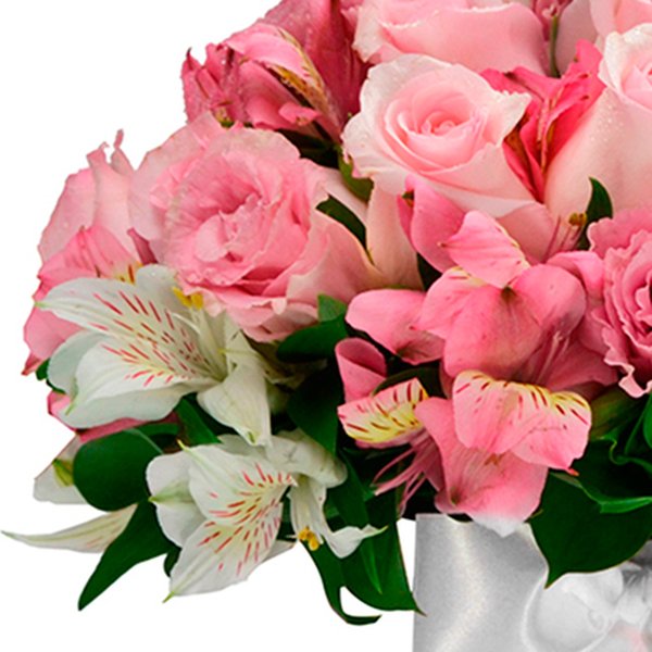 Buquê de Noiva com Rosas Cor de Rosa e Astromélias