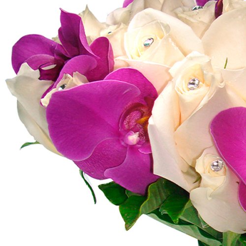 Buquê de Noiva com Rosas Brancas e Orquídeas Pink