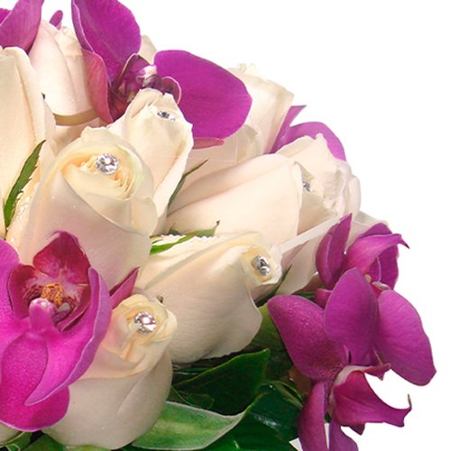 Buquê de Noiva com Rosas Brancas e Orquídeas Pink
