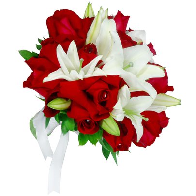 Buquê de Noiva com Lírios Brancos e Rosas Vermelhas