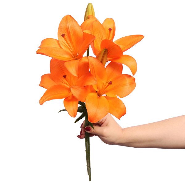 Lírio Laranja Personalize - Galho com 3 Flores