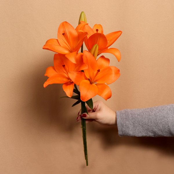 Lírio Laranja Personalize - Galho com 3 Flores