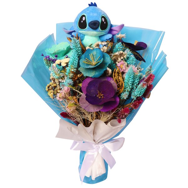 Buquê de Flores Secas e Stitch