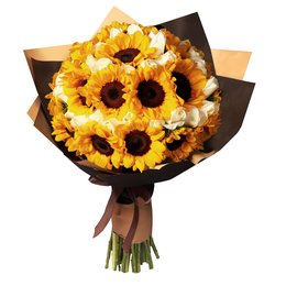 Imagem de Mega Buquê com Girassóis e Rosas Brancas