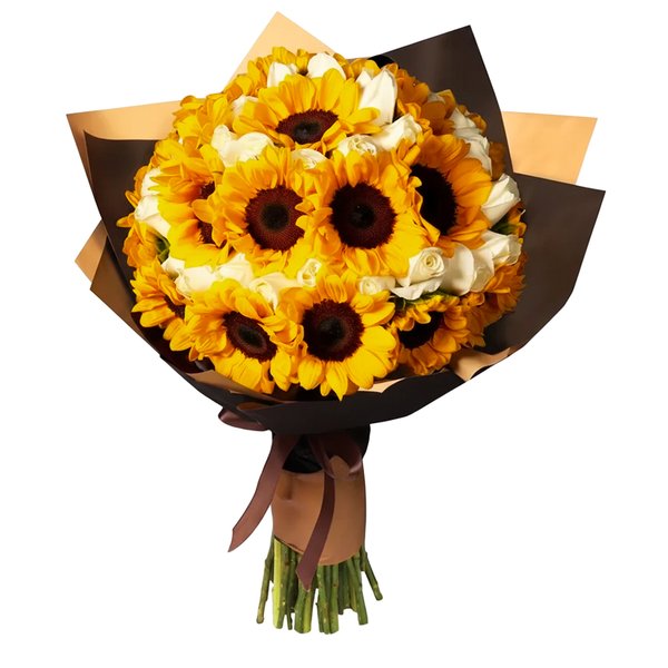 Mega Buquê com Girassóis e Rosas Brancas