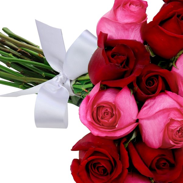Buquê de 24 Rosas Vermelhas e Pink