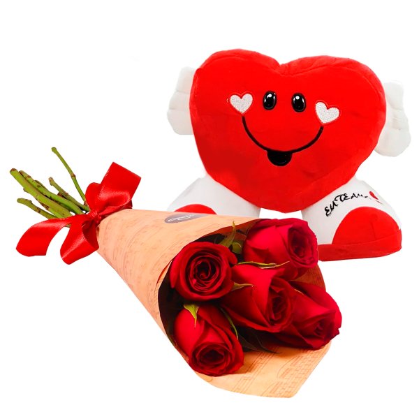 Rosas Vermelhas e Mini Almofada Coração