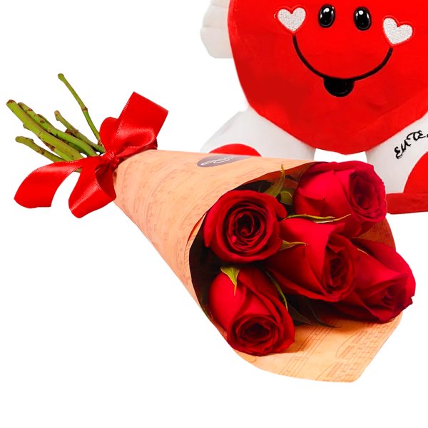 Rosas Vermelhas e Mini Almofada Coração