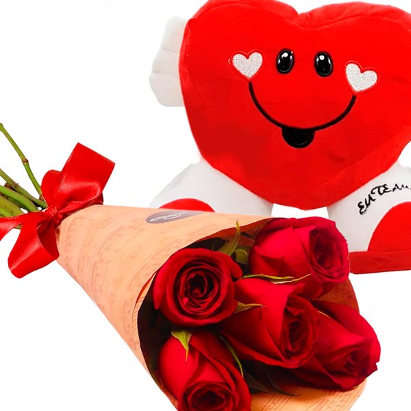 Rosas Vermelhas e Mini Almofada Coração