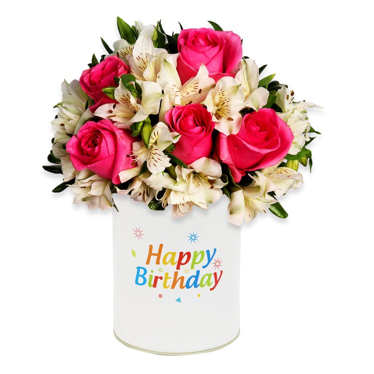 Delicadas Rosas Pink e Astromélias no Box Aniversário