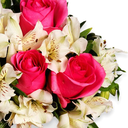 Delicadas Rosas Pink e Astromélias no Box Aniversário