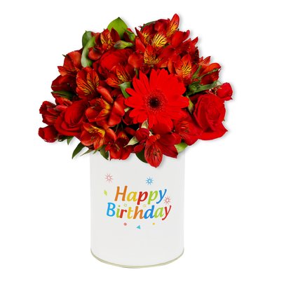 Delicadas Rosas Vermelhas e Astromélias no Box Aniversário