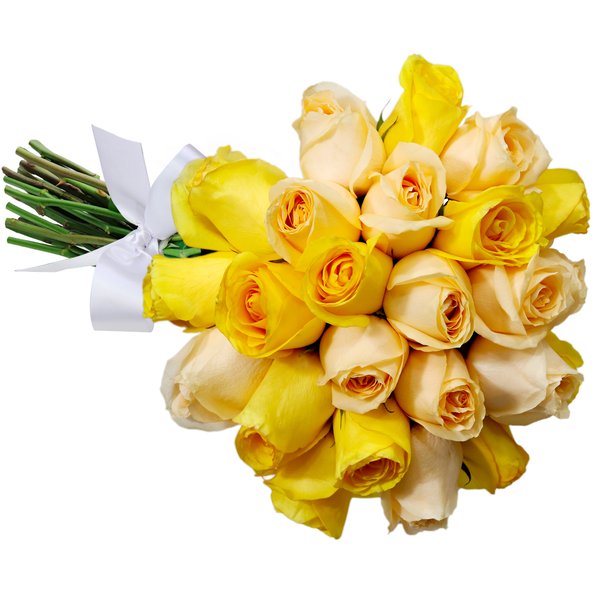 Buquê de 24 Rosas Amarelo e Champanhe