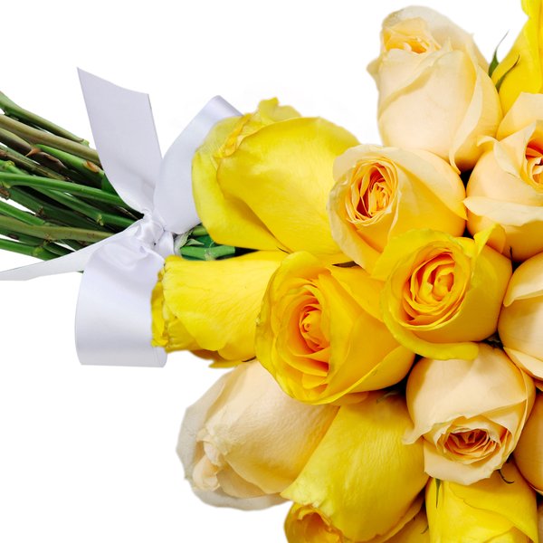 Buquê de 24 Rosas Amarelo e Champanhe
