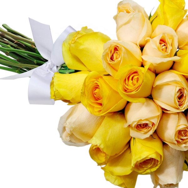 Buquê de 24 Rosas Amarelo e Champanhe