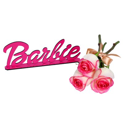 Buquê de 3 Rosas e Placa Barbie