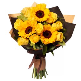 Imagem de Buquê de Girassol e Rosas Amarelas