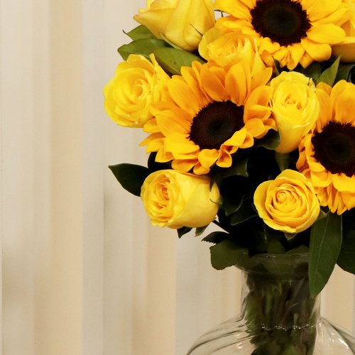 Girassol no Vaso com Rosas Amarelas