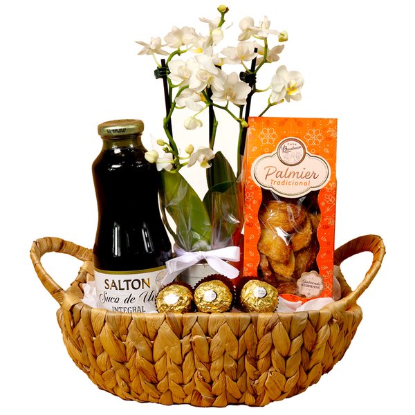 Cesta com Ferrero e Orquídea Mimo Nobre