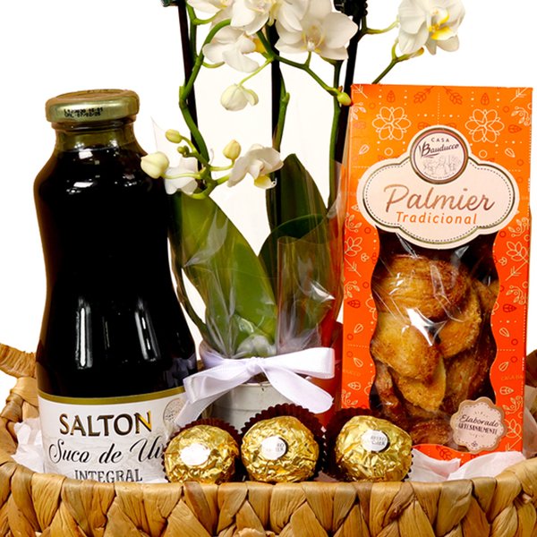 Cesta com Ferrero e Orquídea Mimo Nobre